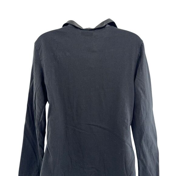 Temperley London M Black Satin Collar Scoop Cotton T Shirt Top Long Sleeve - Picture 8 of 12